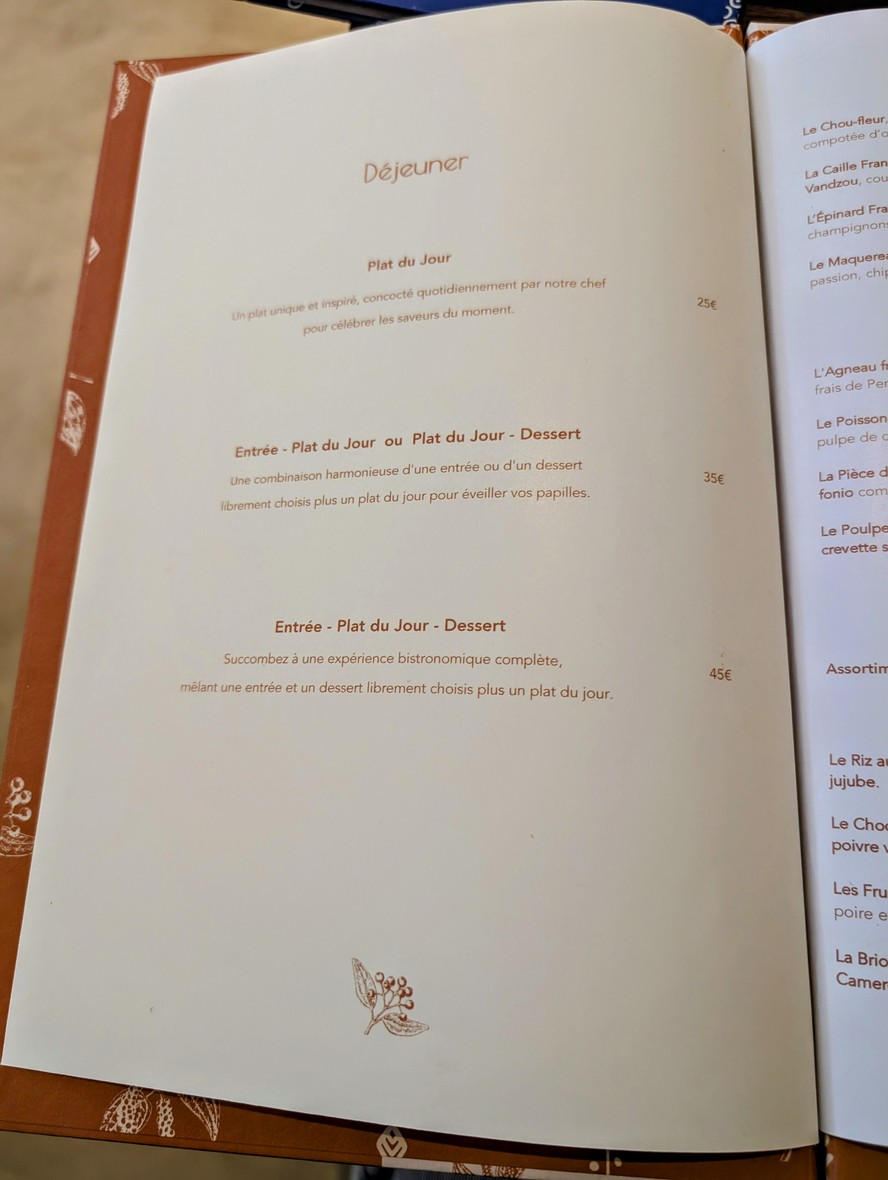 Table Penja menu 1
