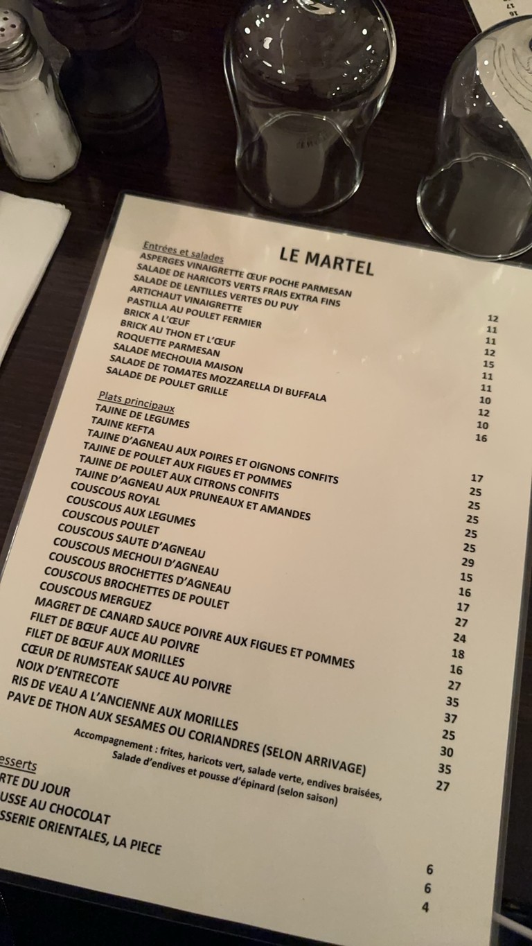 Le Martel menu 1