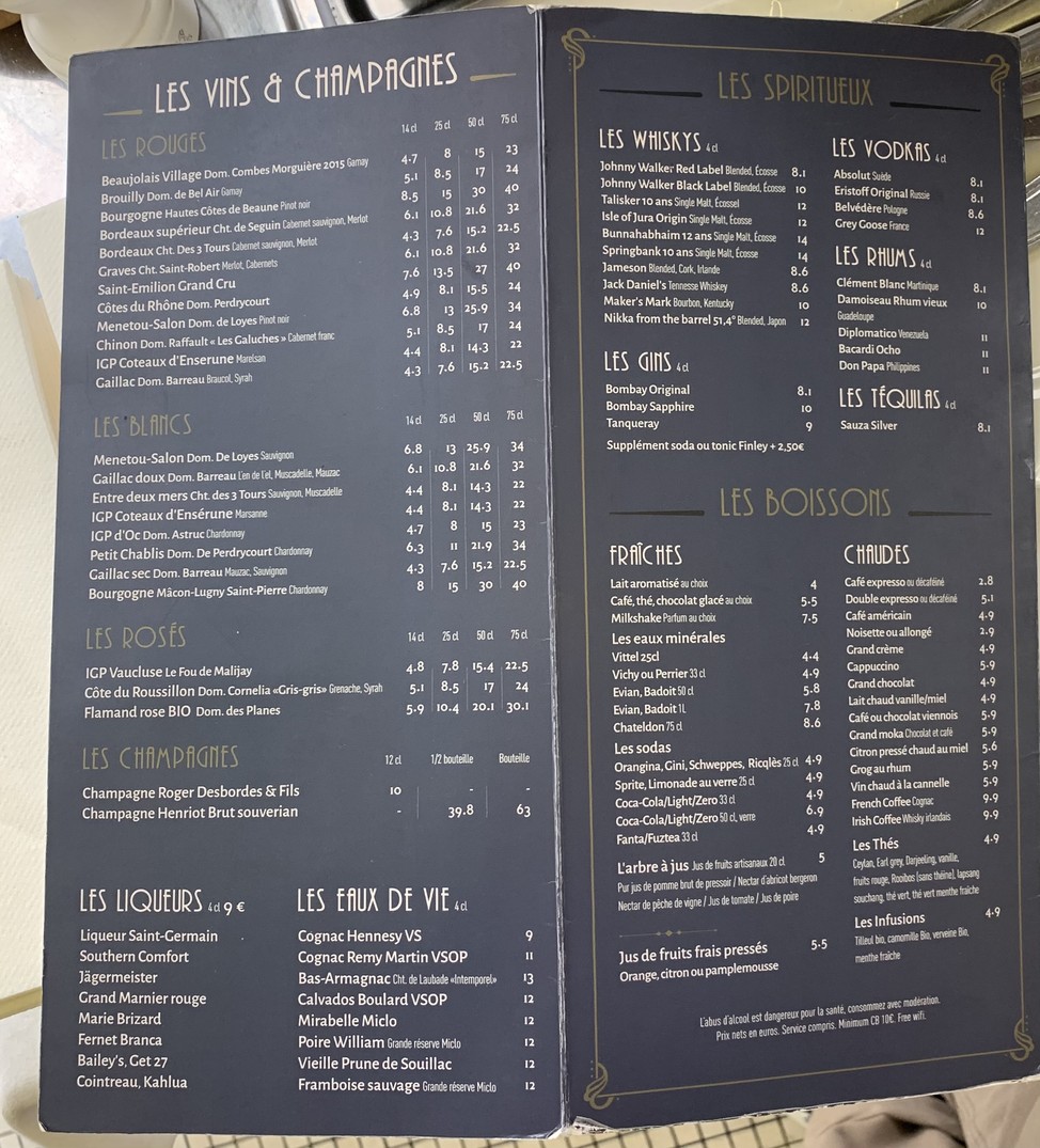 Le Comptoir des Saints-Pères menu 2