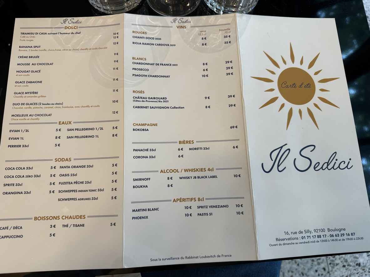 Il Sedici menu 1