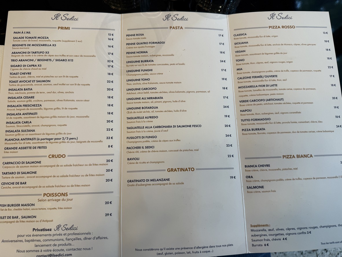 Il Sedici menu 2