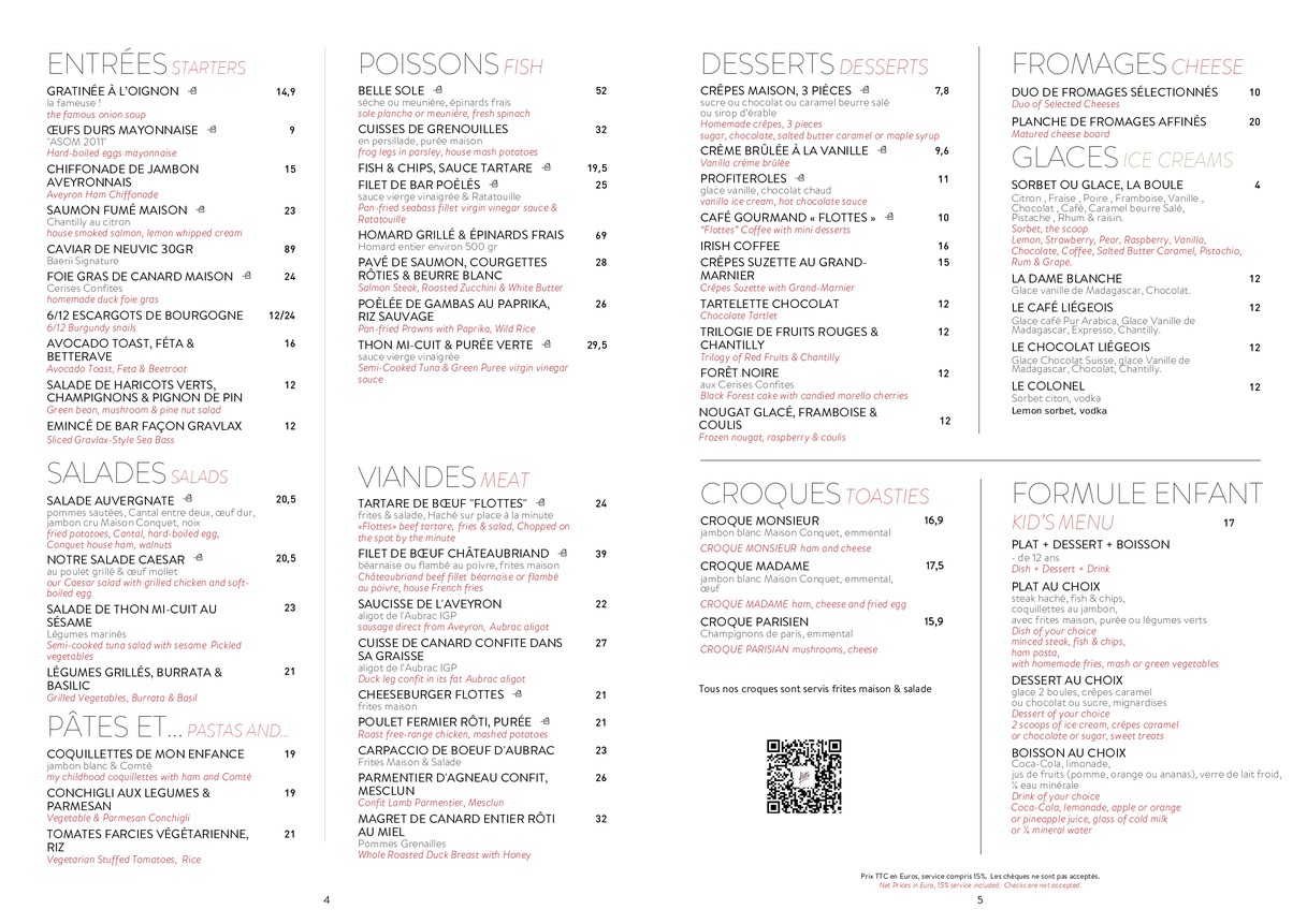 Brasserie Flottes menu 1