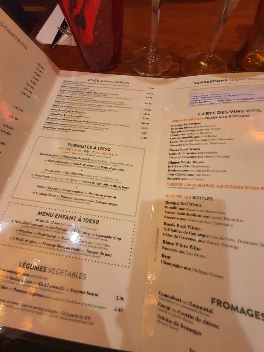 Tabac de la Muette menu 1