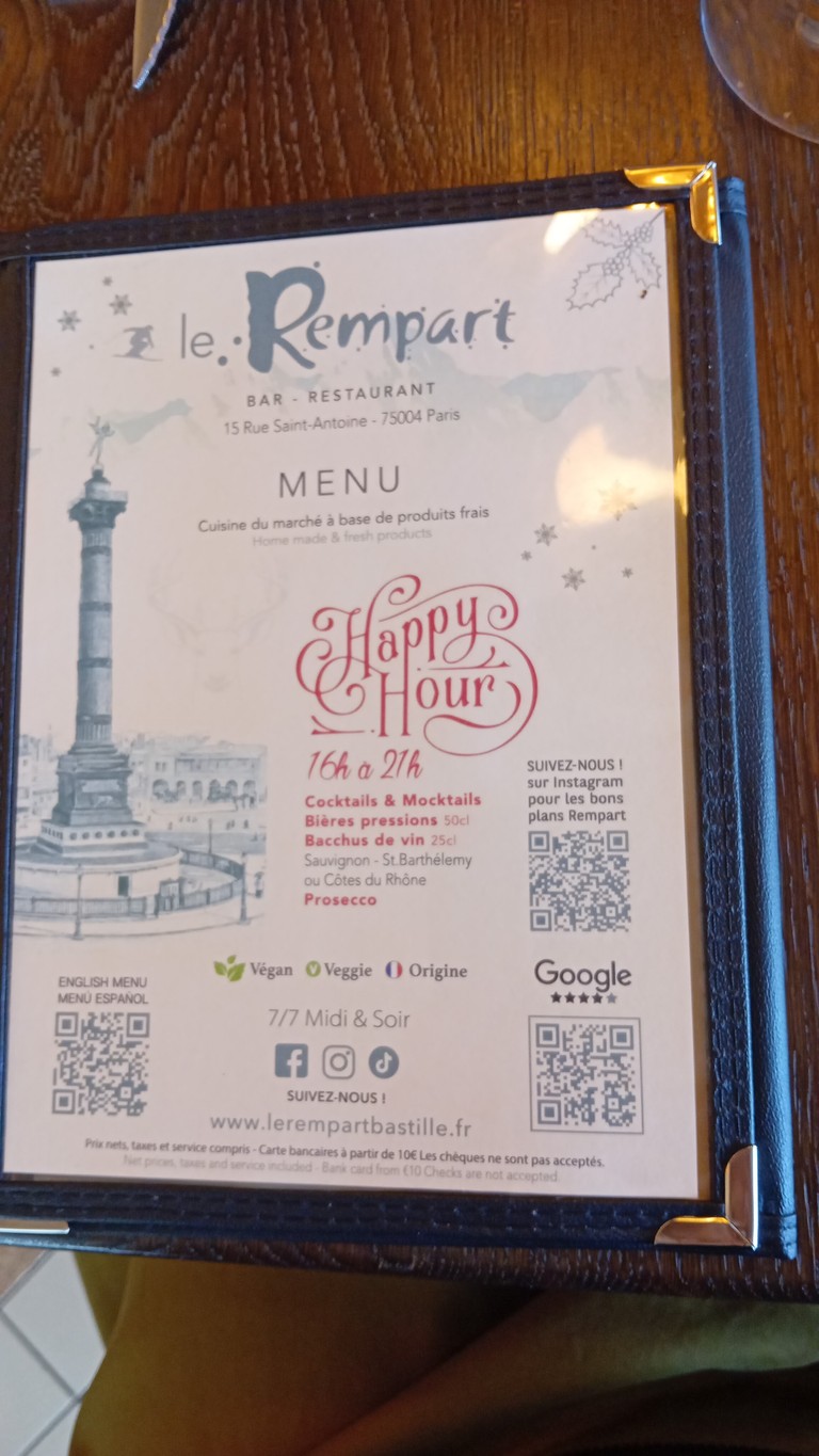 Le Rempart Bastille menu 1