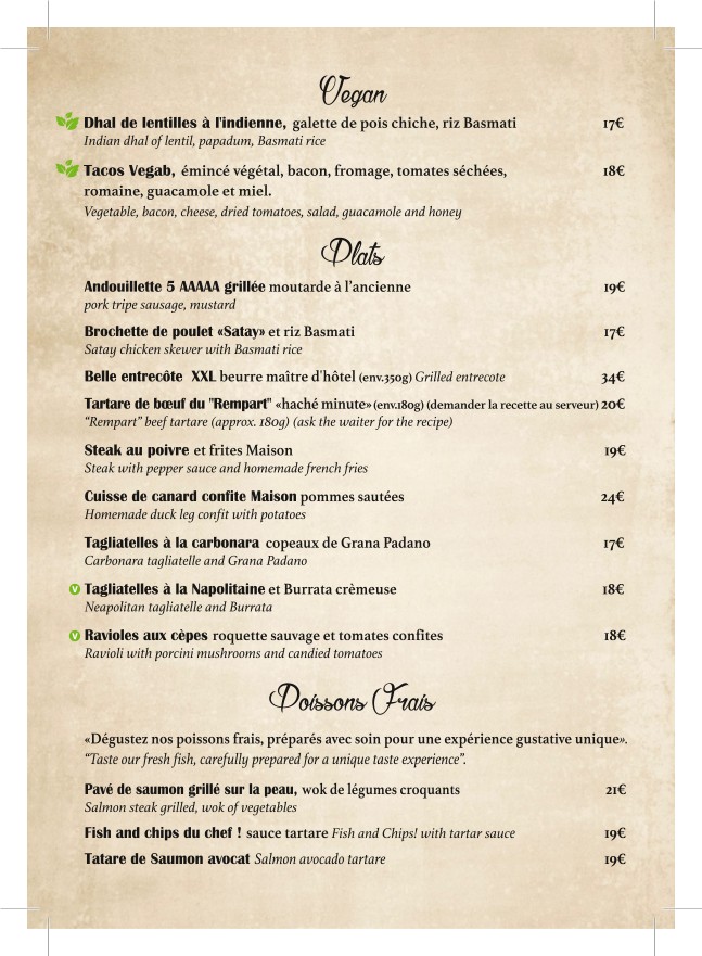 Le Rempart Bastille menu 3