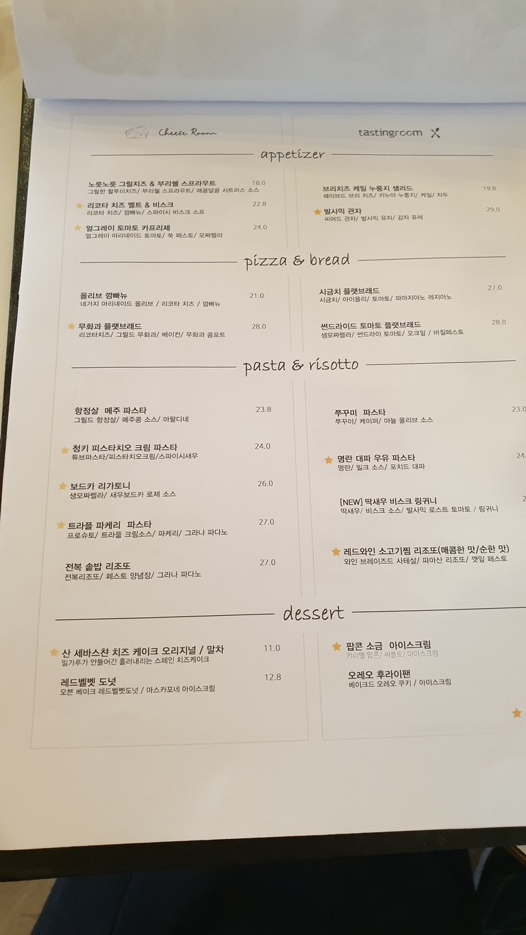 Cheese Room X Tasting Room menu 1