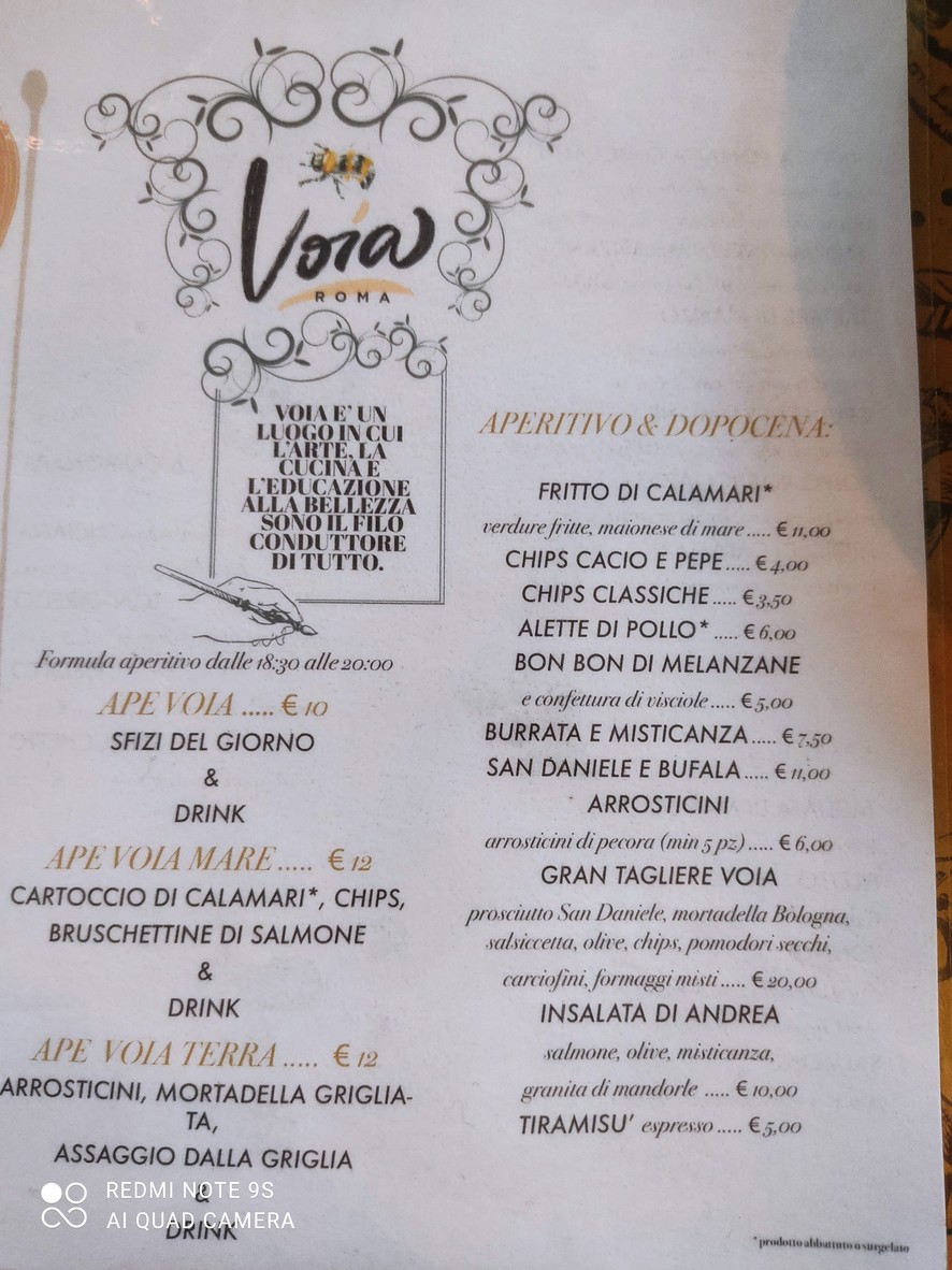 Voia food, wine & Cocktail bar menu 1