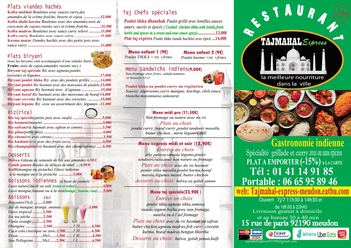 TAJMAHAL Express menu 1