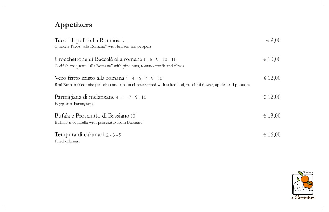 Hostaria I Clementini menu 1