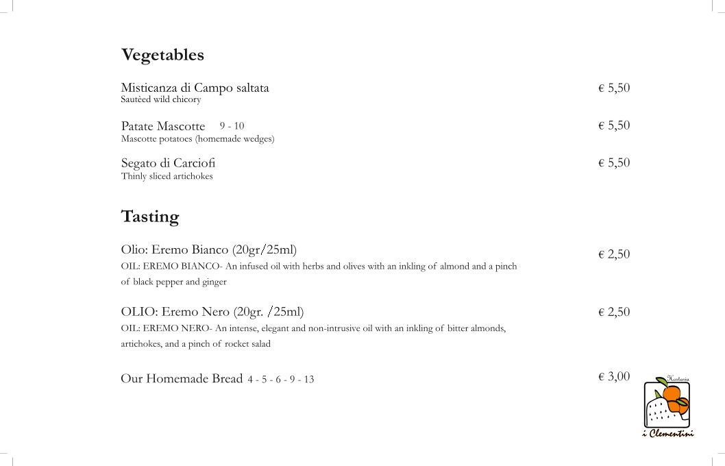 Hostaria I Clementini menu 4