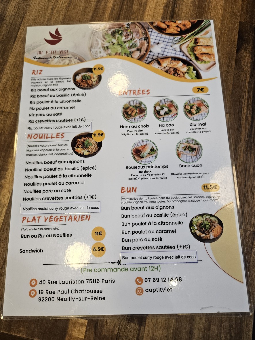 Au P’tit Viet menu 1