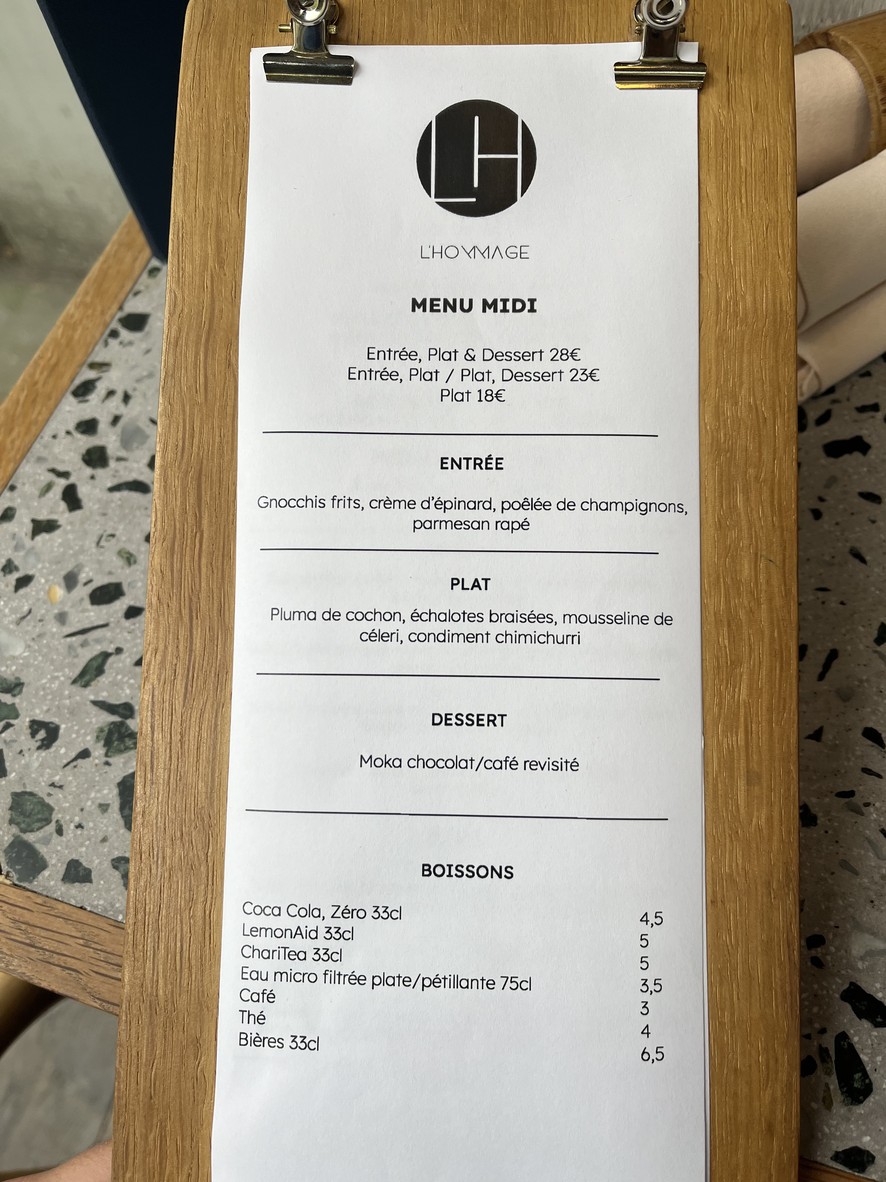 L'Hommage menu 1