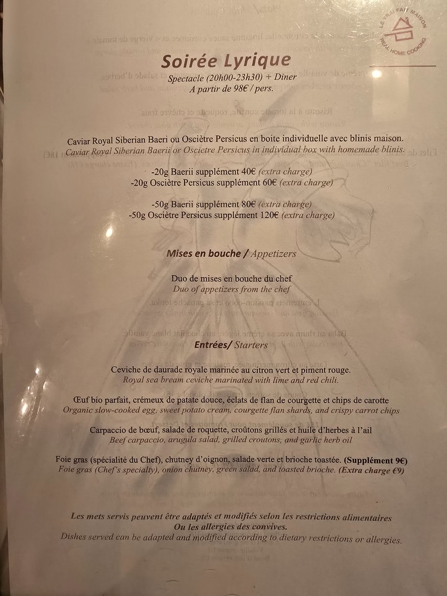Bel Canto menu 1