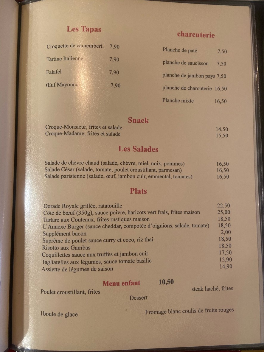 L'Annexe menu 1