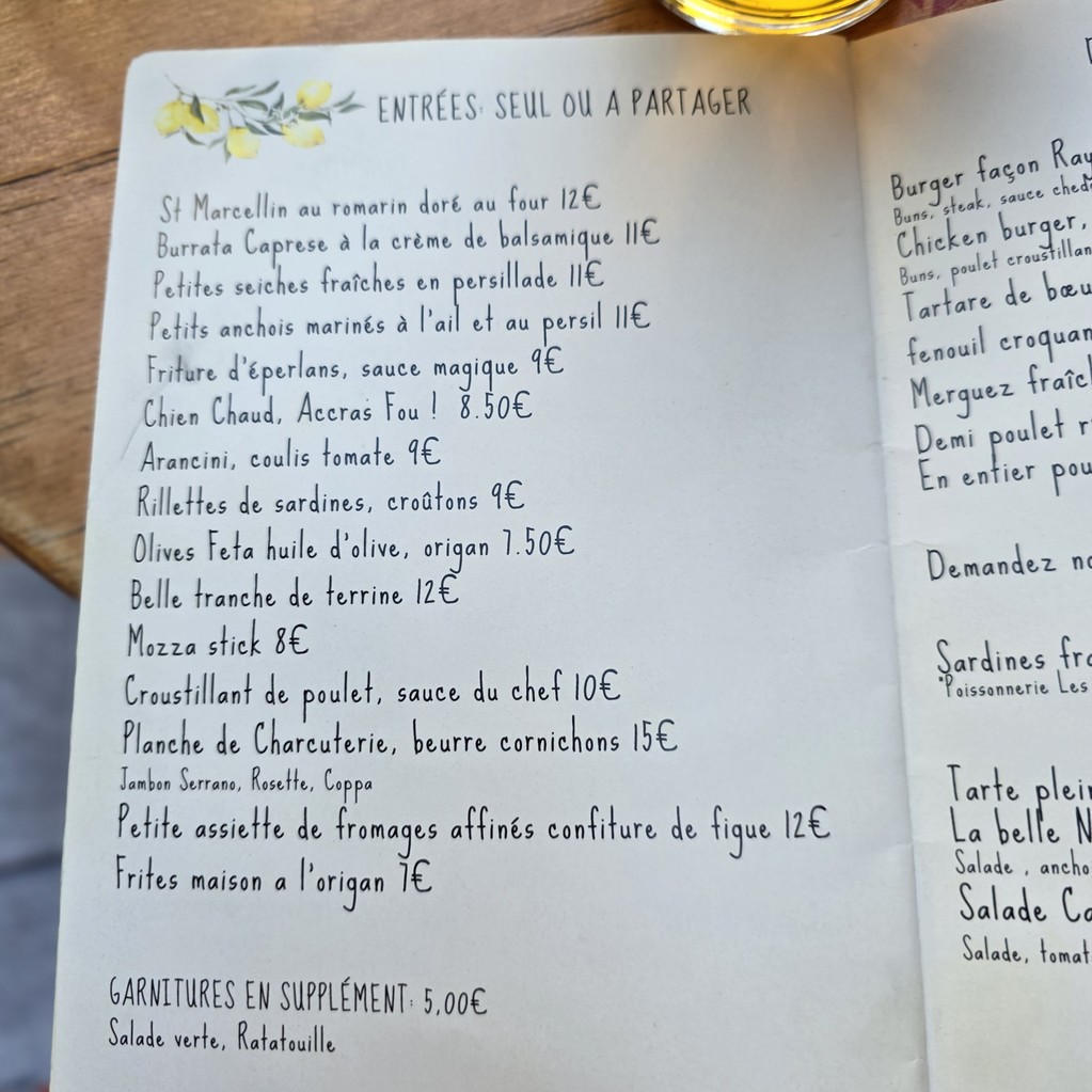 Mademoiselle Raymonde menu 2