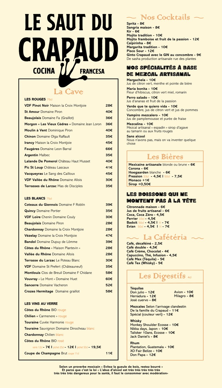 Le Saut du Crapaud menu 1