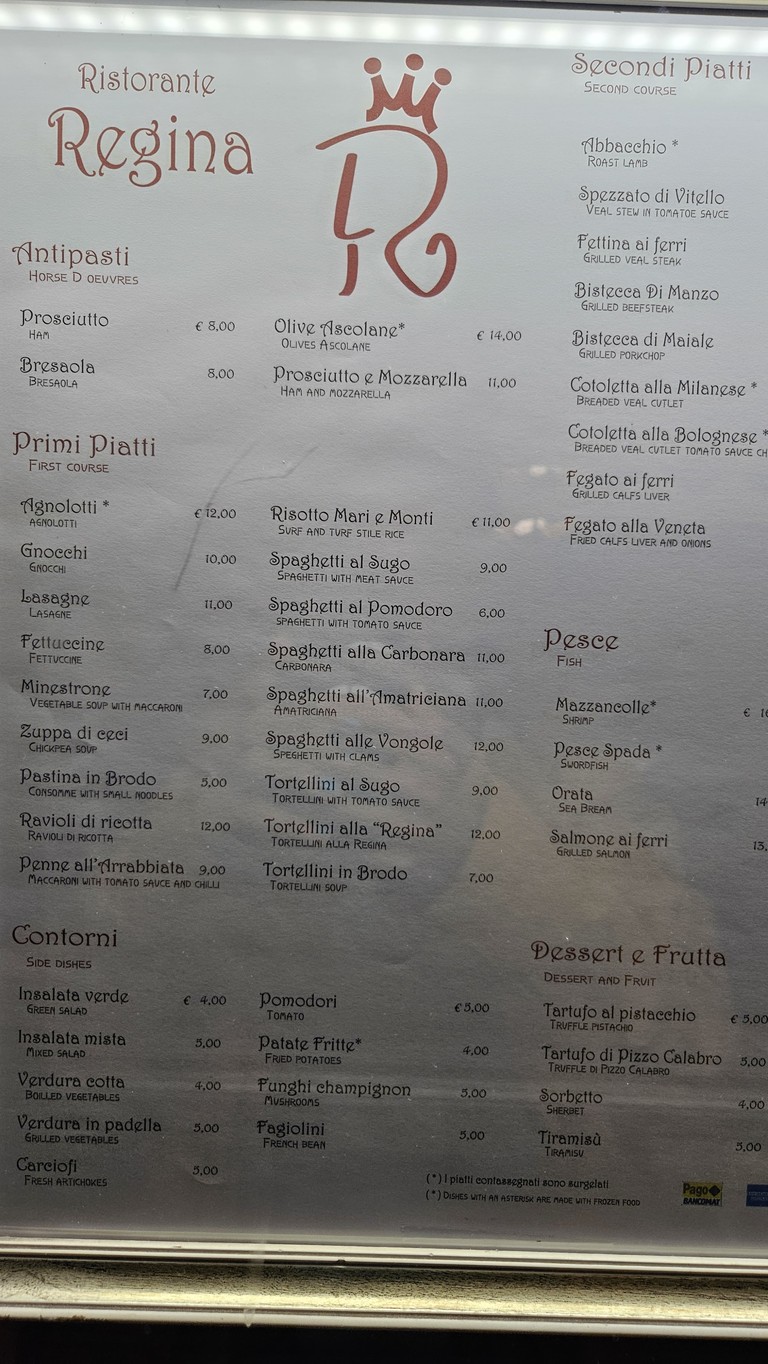 Regina Restaurant menu 1
