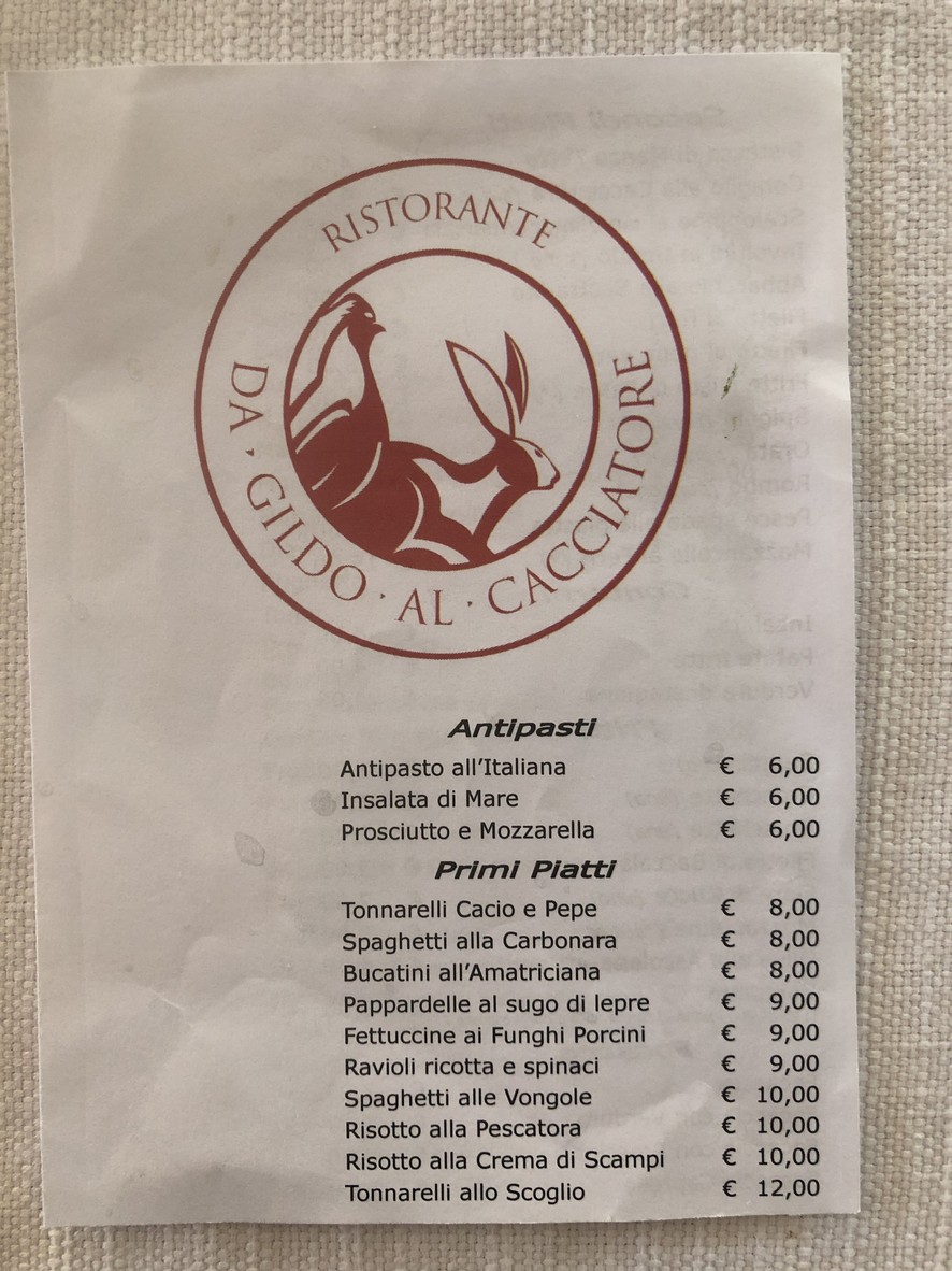 Gildo Il Cacciatore menu 1