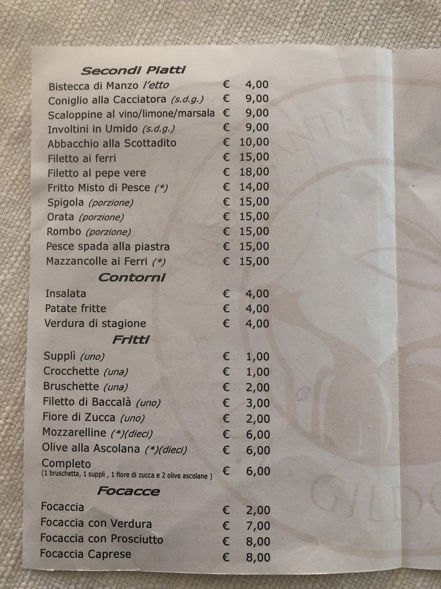 Gildo Il Cacciatore menu 3