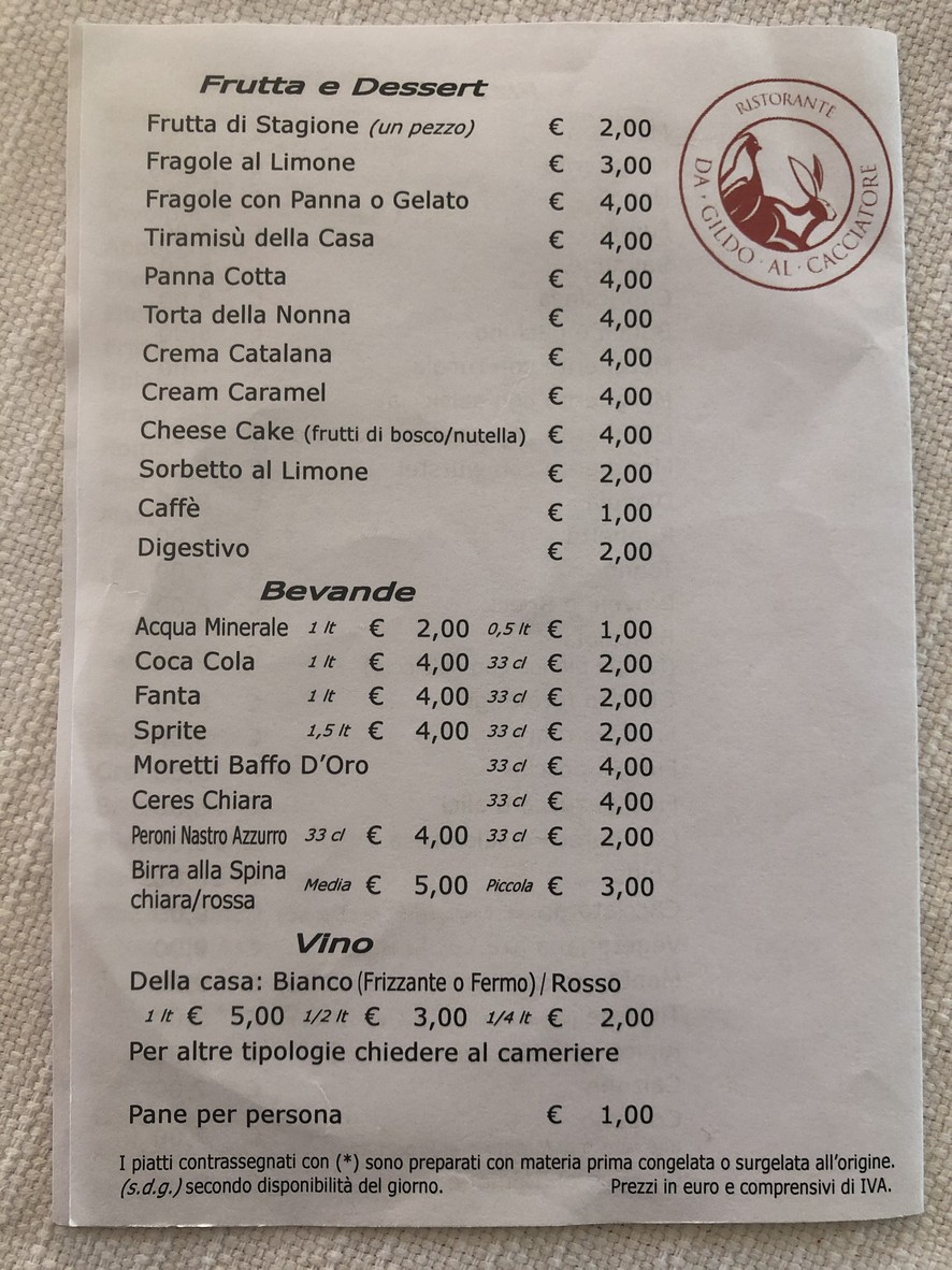 Gildo Il Cacciatore menu 4