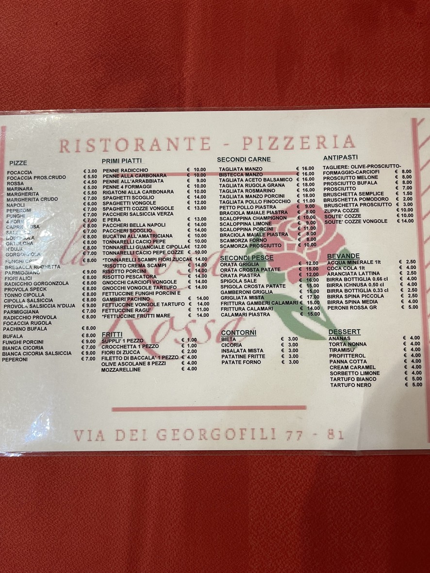 Ristorante pizzeria La rosa rossa forno a legna menu 1