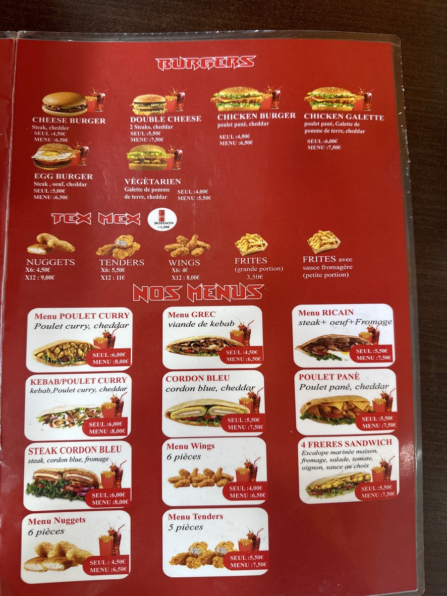 Les 4 Frères De Clichy (Ancien Pizza Tamav) menu 2
