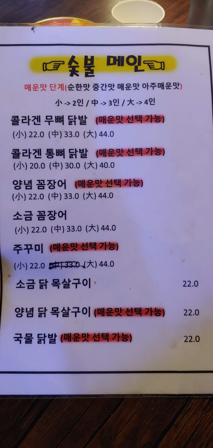 Bulta-neun Kkoko-bal Sucgungdae Branch menu 1