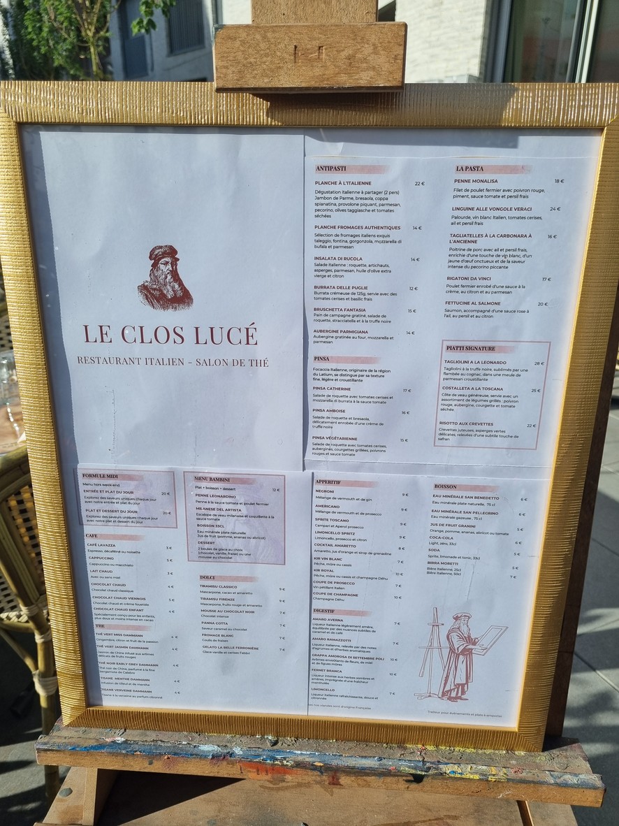LE CLOS LUCÉ RESTAURANT italien menu 1