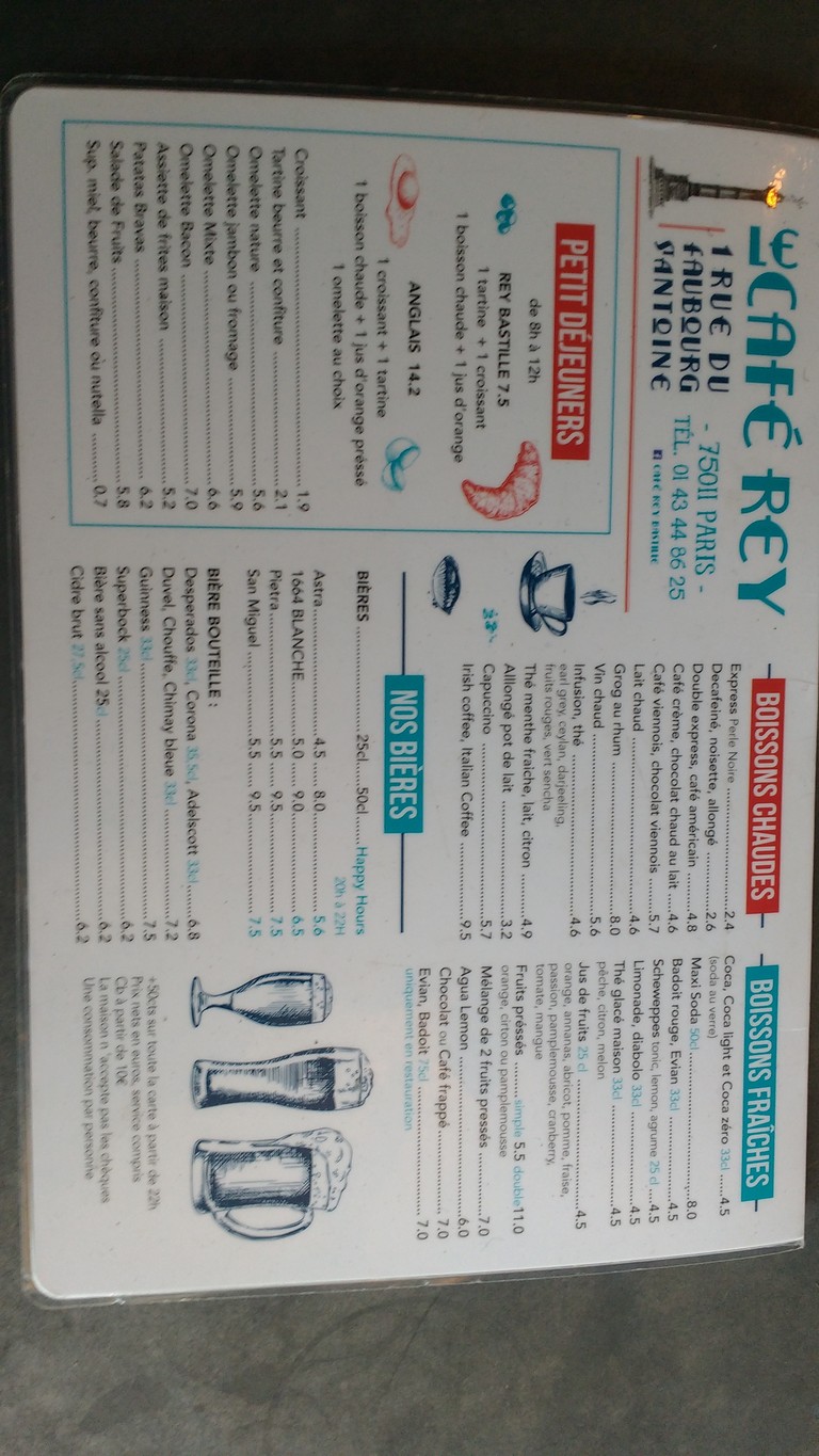 Café Rey Bastille menu 1