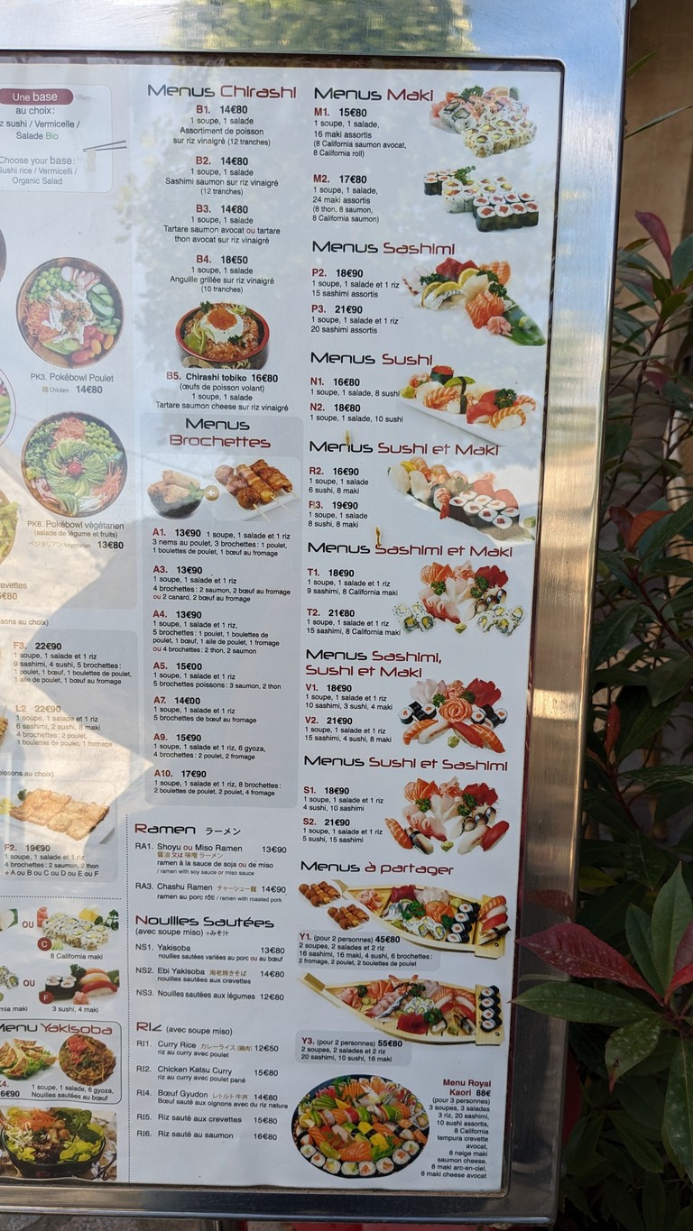Kaori - Restaurant Japonais Paris 12 menu 2