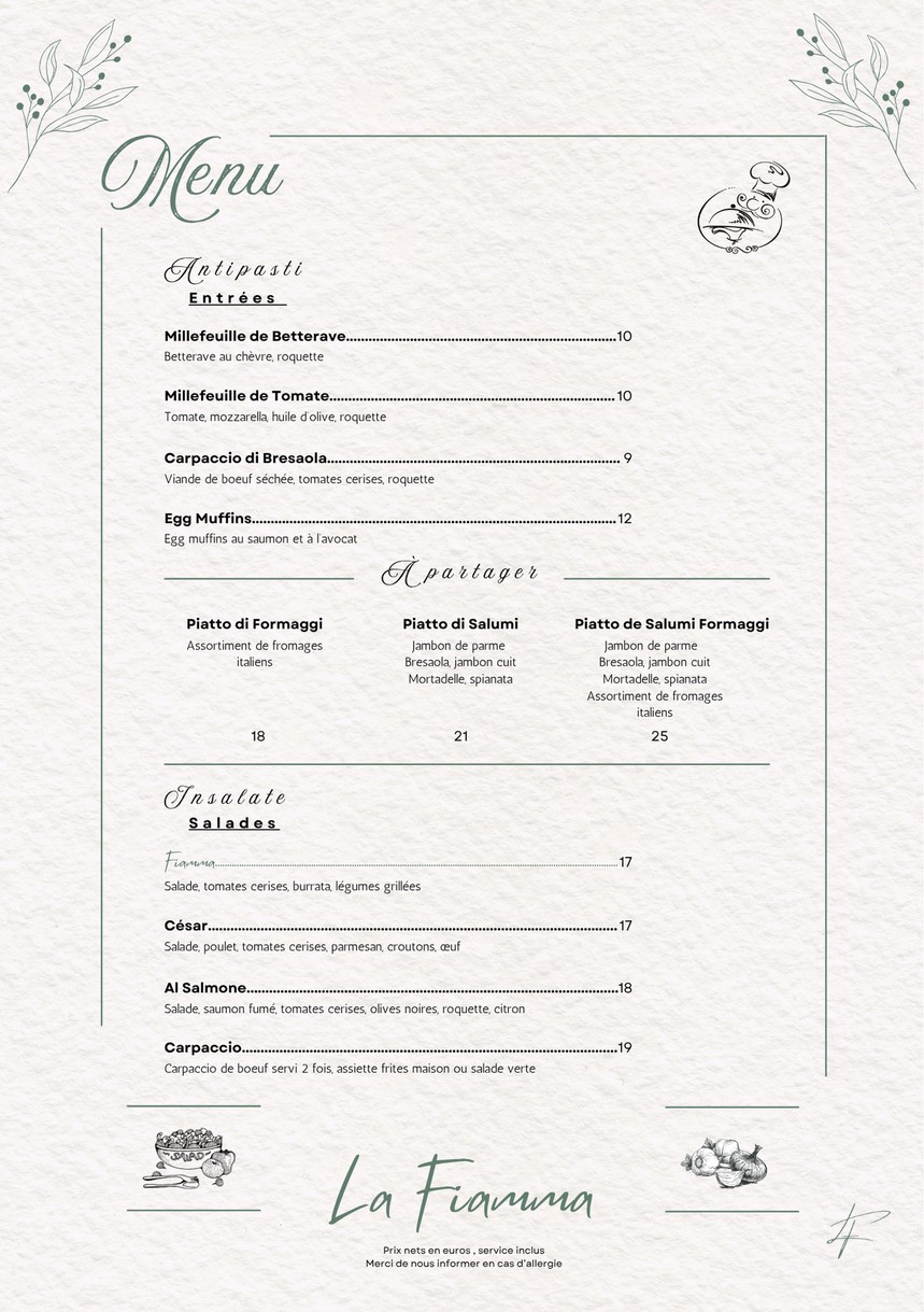 La Fiamma menu 1