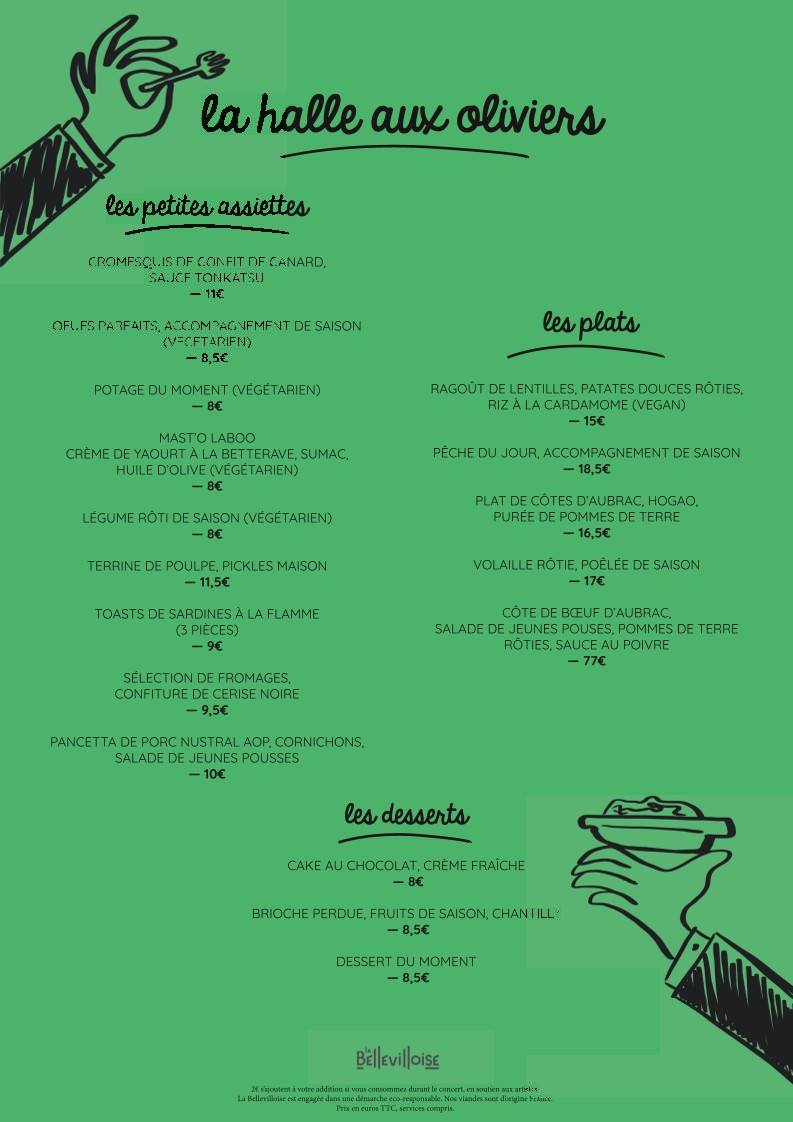 La Halle aux Oliviers menu 1