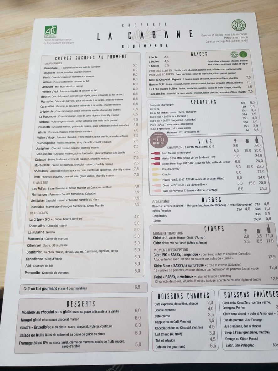 La Cabane Gourmande menu 1
