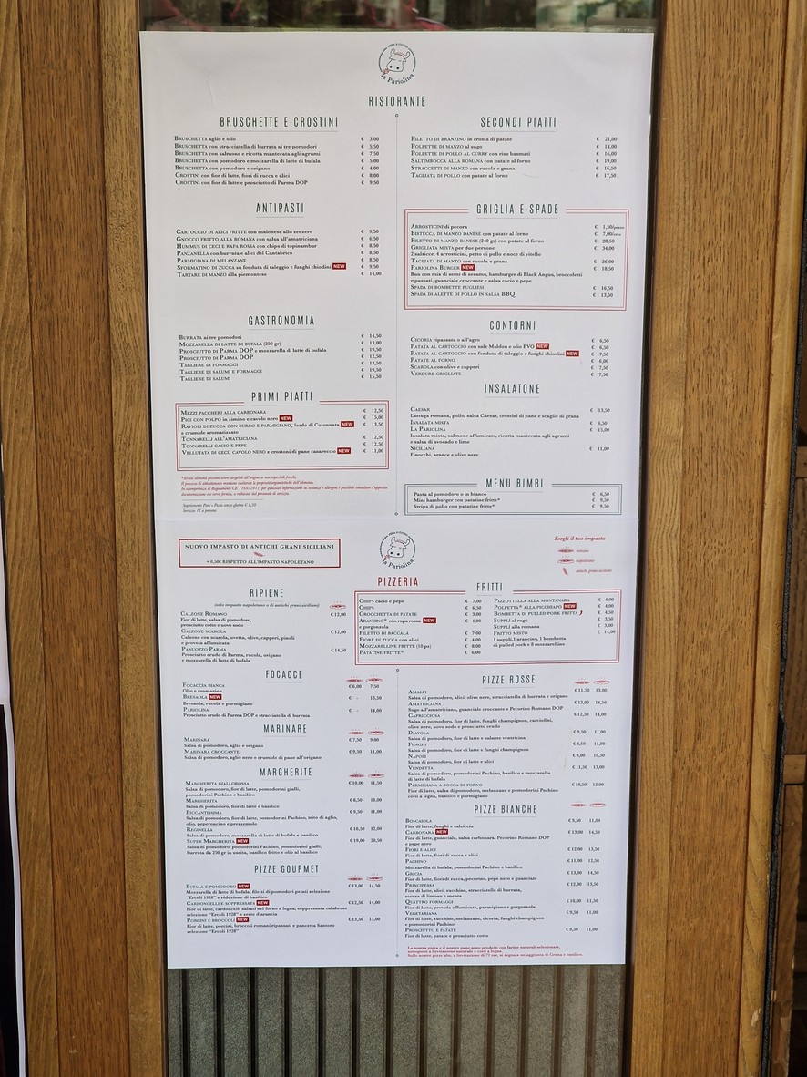 La Pariolina menu 1