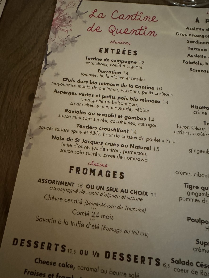 La Cantine de Quentin menu 1