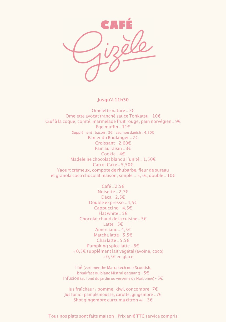 Café Gizèle menu 1
