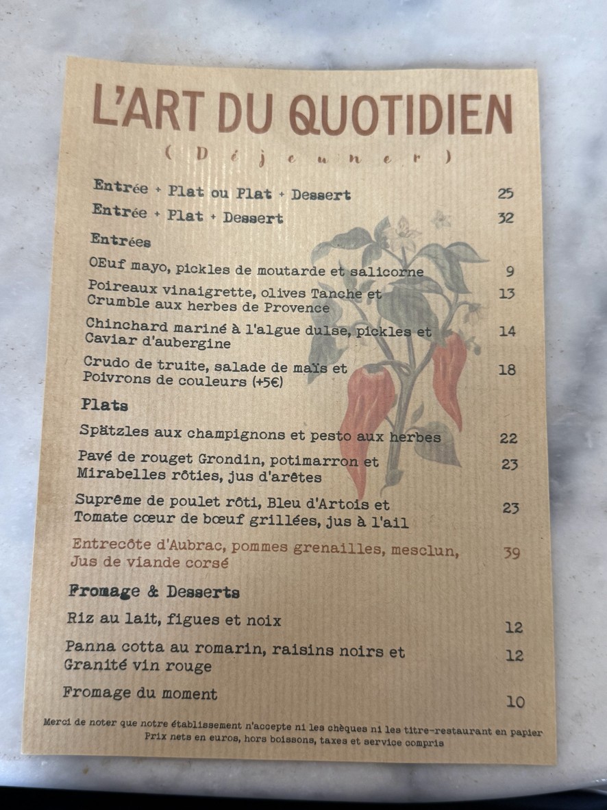 L’Art du Quotidien menu 1