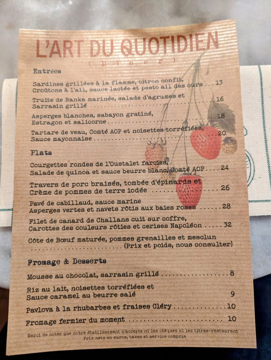 L’Art du Quotidien menu 2