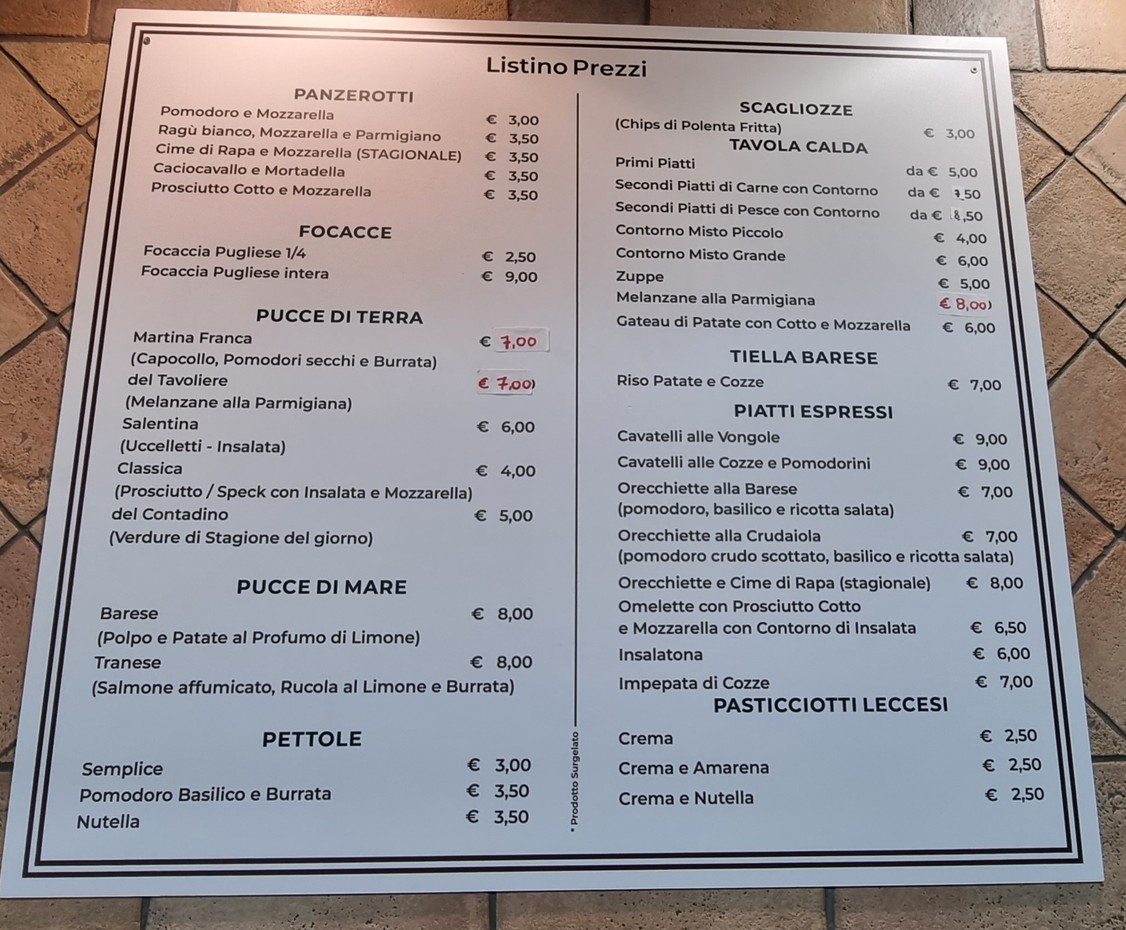 Tiella e Panzerotti menu 2