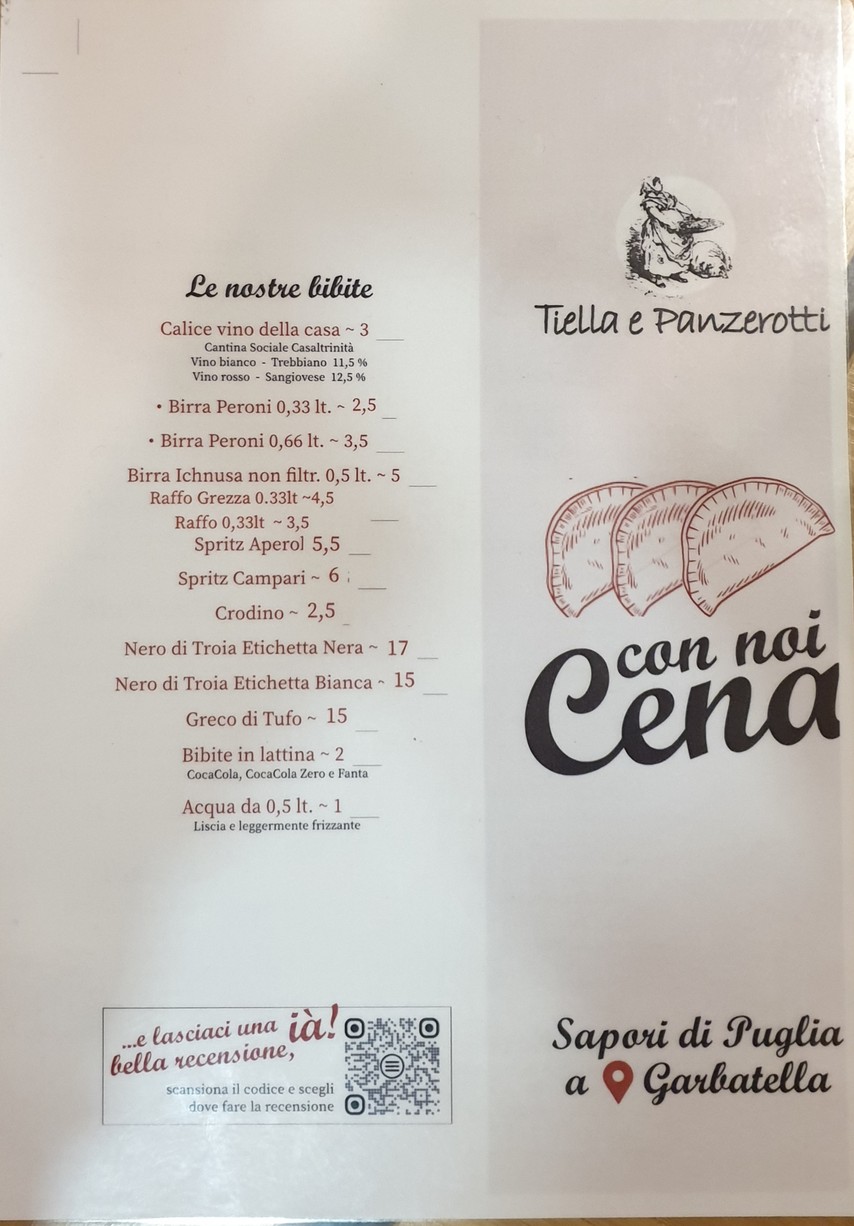 Tiella e Panzerotti menu 3