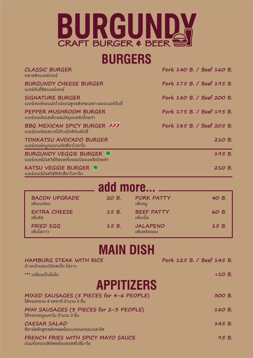 勃艮第手工汉堡与啤酒 menu 1