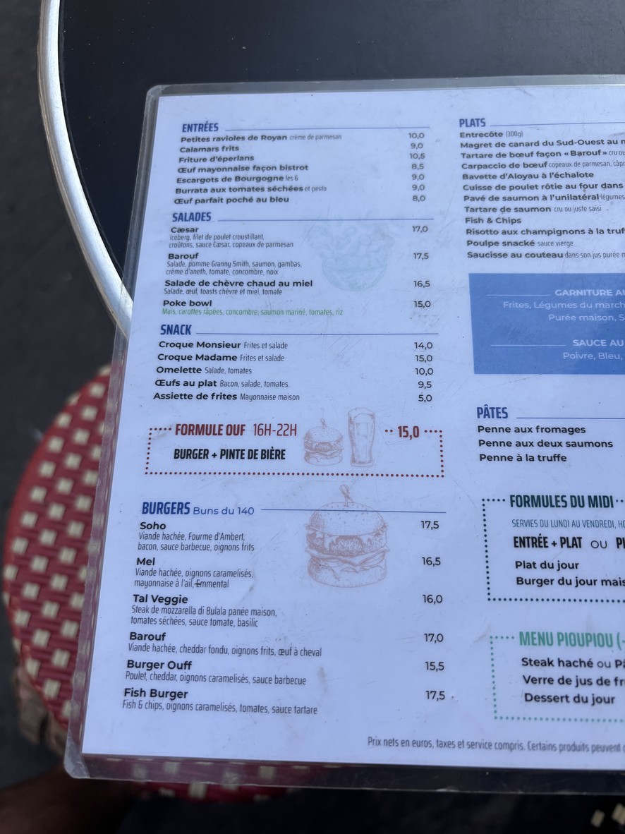 Le Barouf menu 1