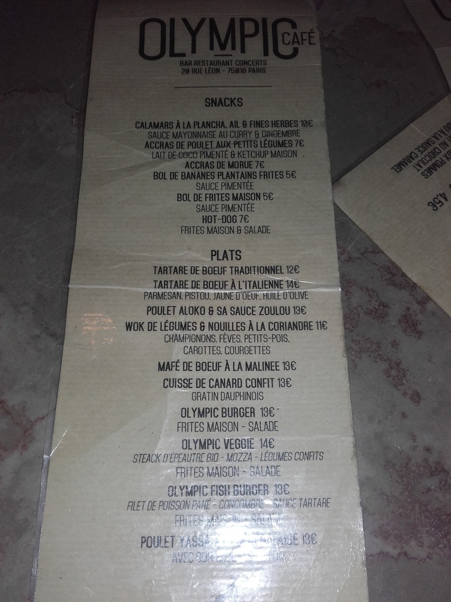 Olympic Café menu 1