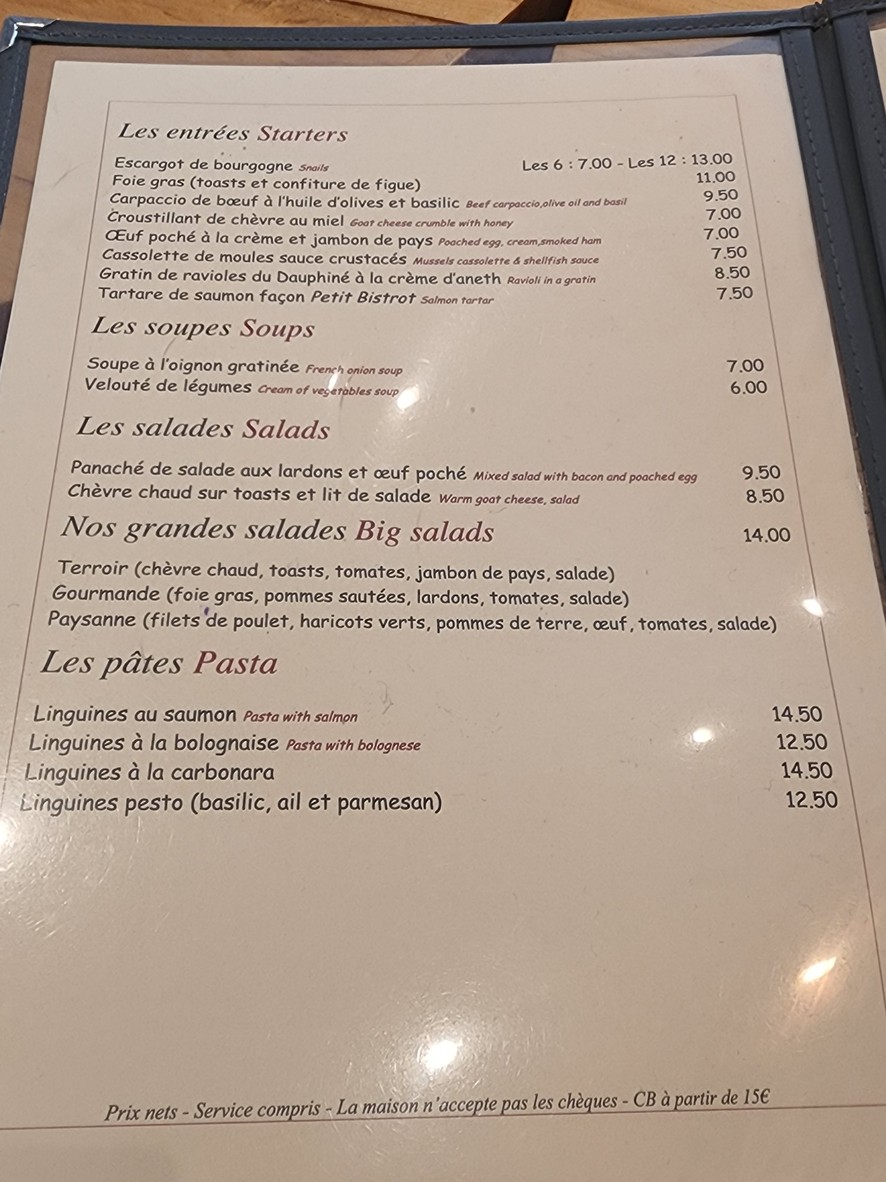 Au Petit Bistrot menu 1