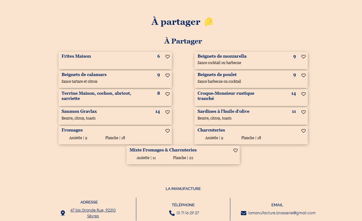La Manufacture menu 1