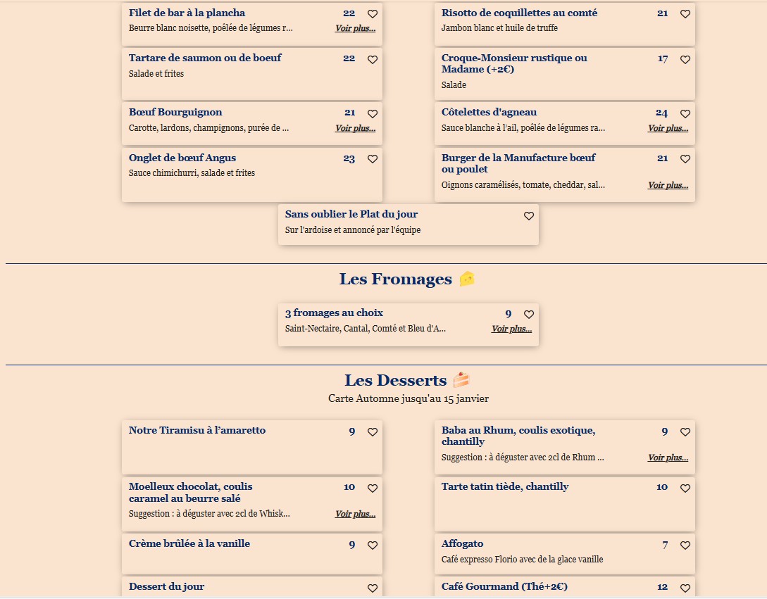 La Manufacture menu 3