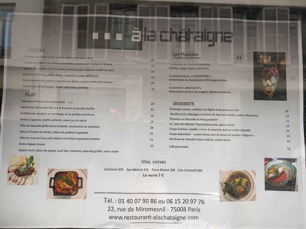 A la Chataigne menu 1