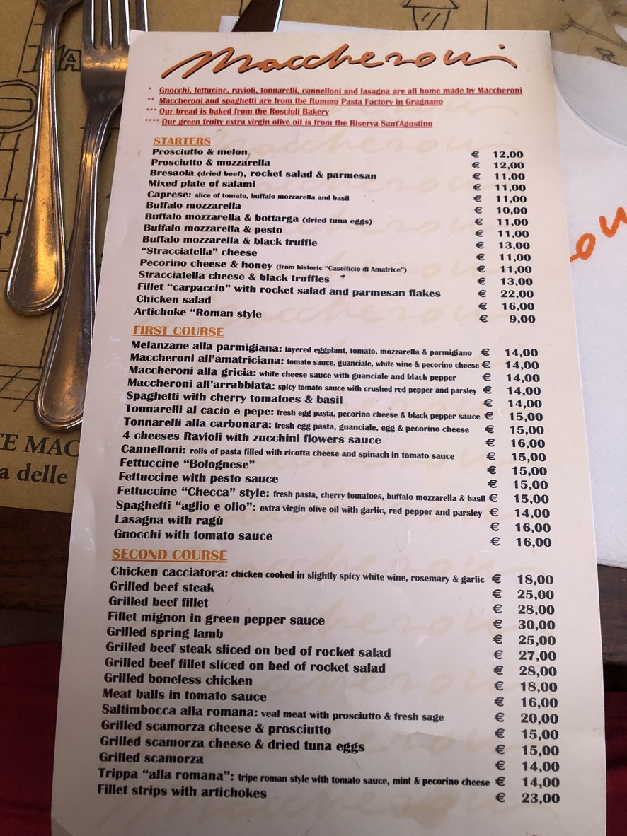 Maccheroni menu 1