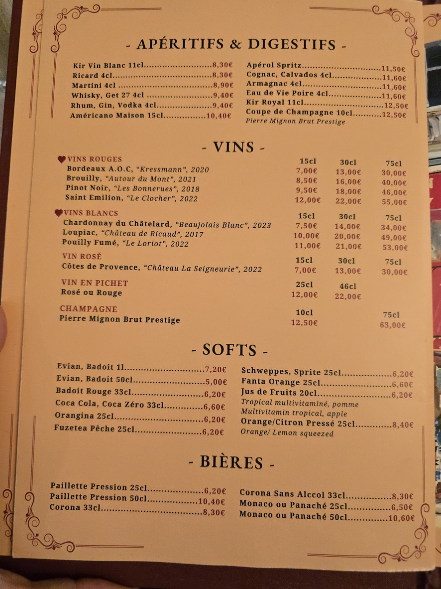 L'Entrecôte de Paris menu 2
