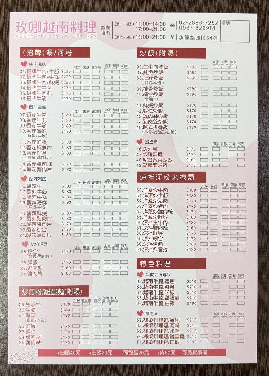 Mei Qing Vietnamese Cuisine menu 1
